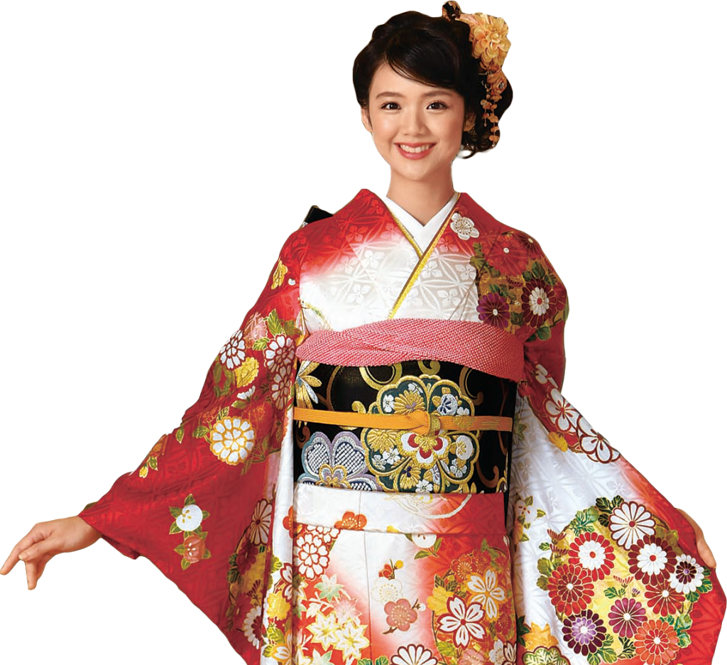 赤い振袖を着た女性