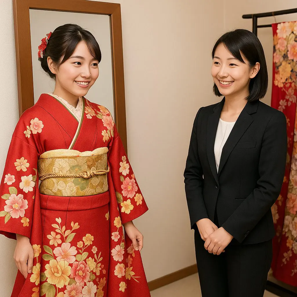 振袖を試着する女性