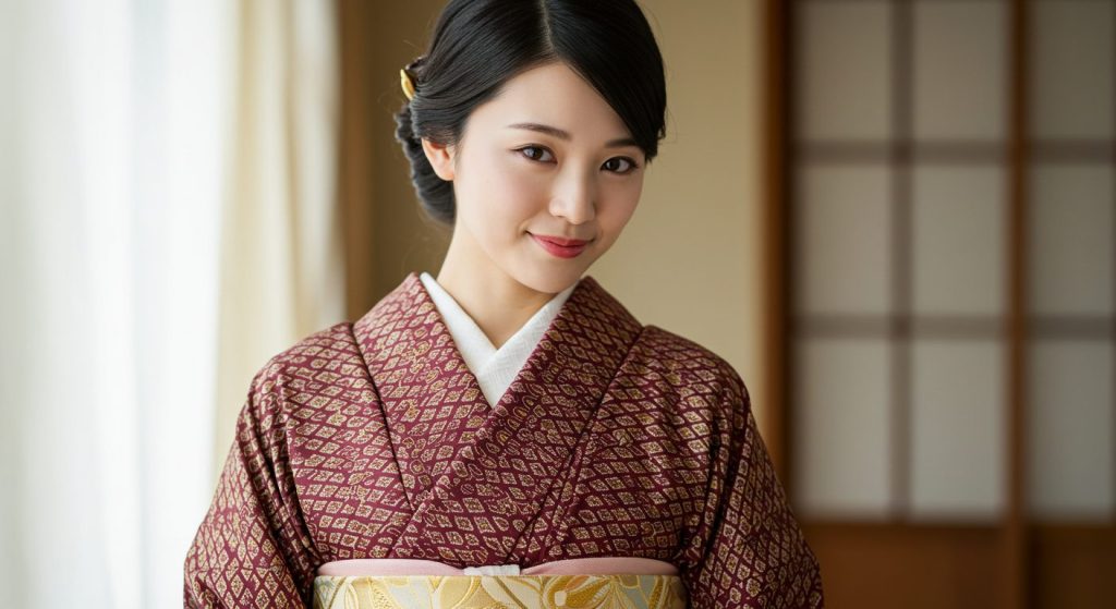 着物の小紋を着た女性